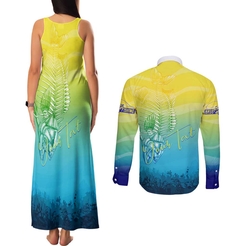 Personalized Fishing Bone Summer Bass Couples Matching Tank Maxi Dress and Long Sleeve Button Shirt Fishbone Ocean - Wonder Print Shop