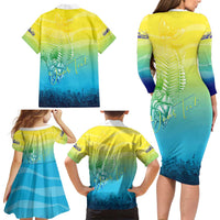 Personalized Fishing Bone Summer Bass Family Matching Long Sleeve Bodycon Dress and Hawaiian Shirt Fishbone Ocean - Wonder Print Shop