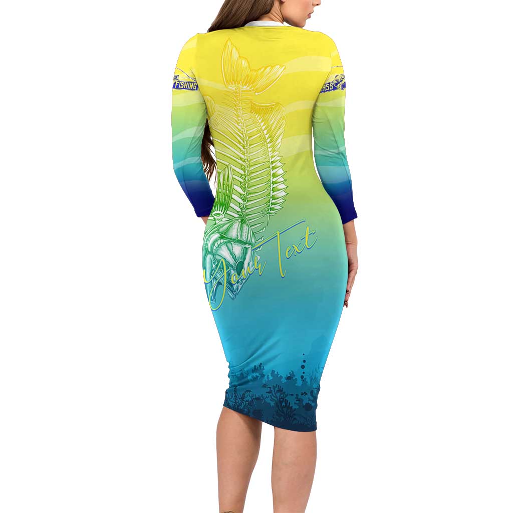 Personalized Fishing Bone Summer Bass Family Matching Long Sleeve Bodycon Dress and Hawaiian Shirt Fishbone Ocean - Wonder Print Shop