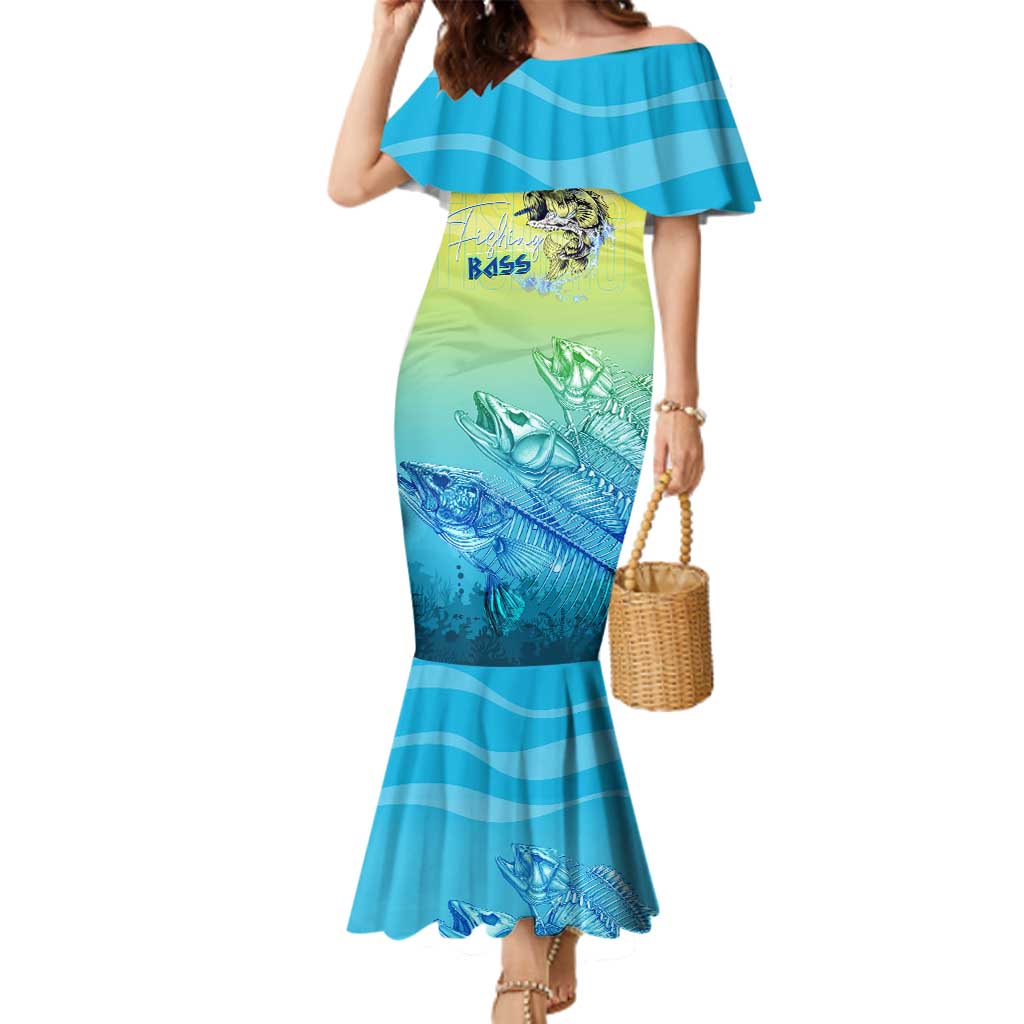 Personalized Fishing Bone Summer Bass Family Matching Mermaid Dress and Hawaiian Shirt Fishbone Ocean - Wonder Print Shop
