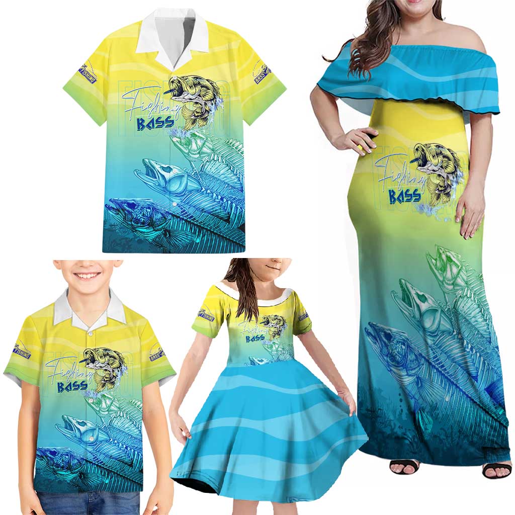 Personalized Fishing Bone Summer Bass Family Matching Off Shoulder Maxi Dress and Hawaiian Shirt Fishbone Ocean - Wonder Print Shop