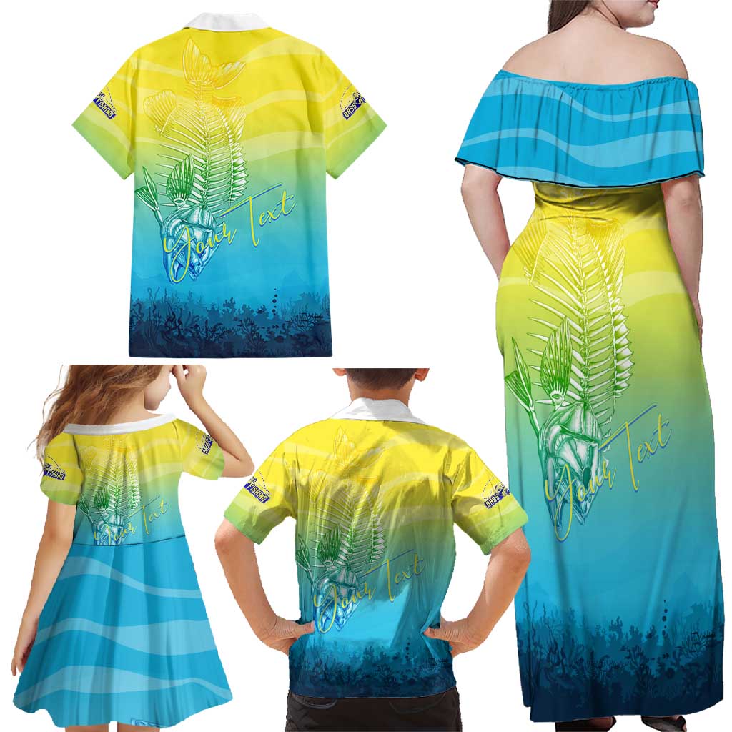 Personalized Fishing Bone Summer Bass Family Matching Off Shoulder Maxi Dress and Hawaiian Shirt Fishbone Ocean - Wonder Print Shop