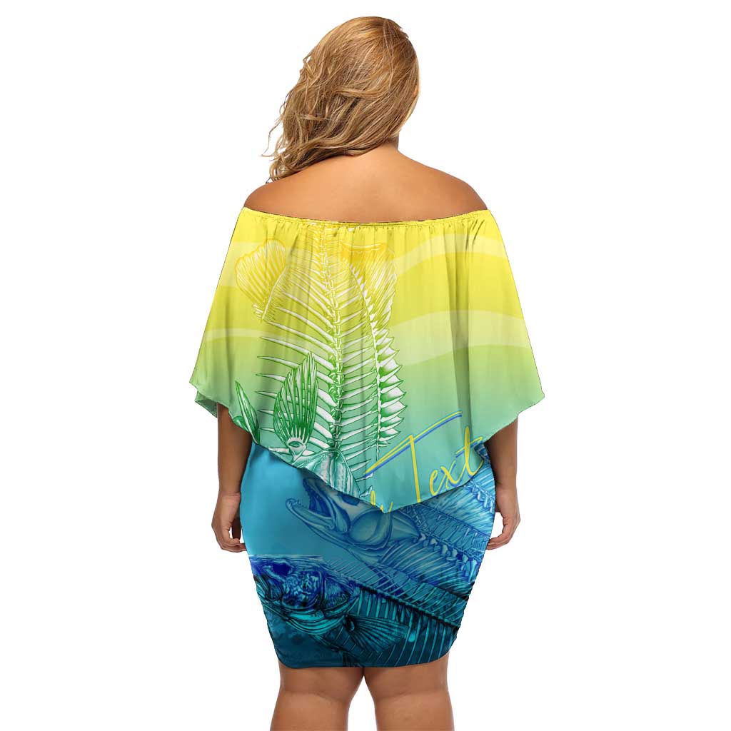 Personalized Fishing Bone Summer Bass Family Matching Off Shoulder Short Dress and Hawaiian Shirt Fishbone Ocean - Wonder Print Shop