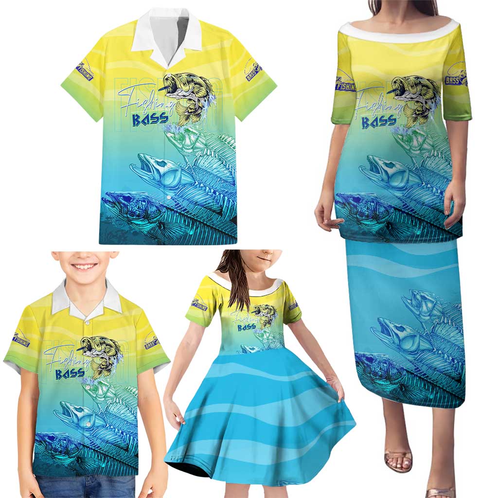 Personalized Fishing Bone Summer Bass Family Matching Puletasi and Hawaiian Shirt Fishbone Ocean - Wonder Print Shop