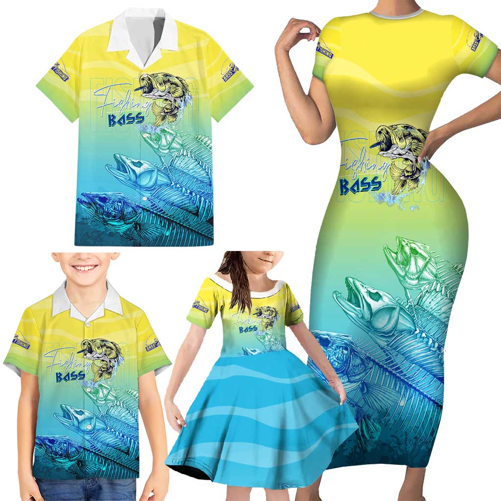 Personalized Fishing Bone Summer Bass Family Matching Short Sleeve Bodycon Dress and Hawaiian Shirt Fishbone Ocean - Wonder Print Shop