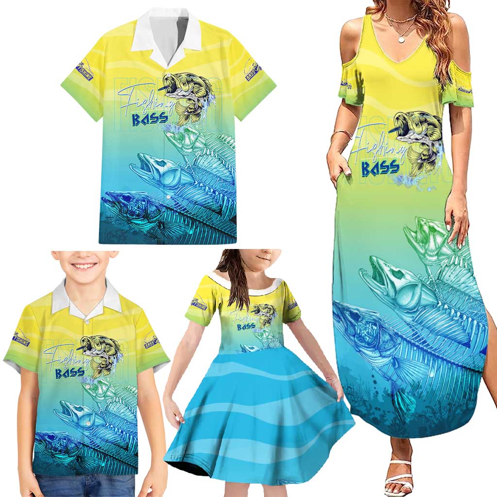 Personalized Fishing Bone Summer Bass Family Matching Summer Maxi Dress and Hawaiian Shirt Fishbone Ocean - Wonder Print Shop
