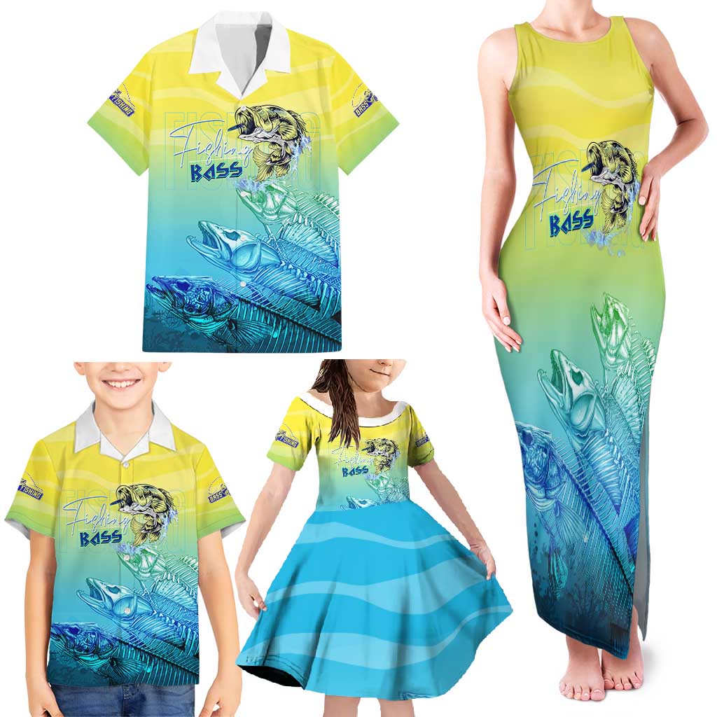 Personalized Fishing Bone Summer Bass Family Matching Tank Maxi Dress and Hawaiian Shirt Fishbone Ocean - Wonder Print Shop
