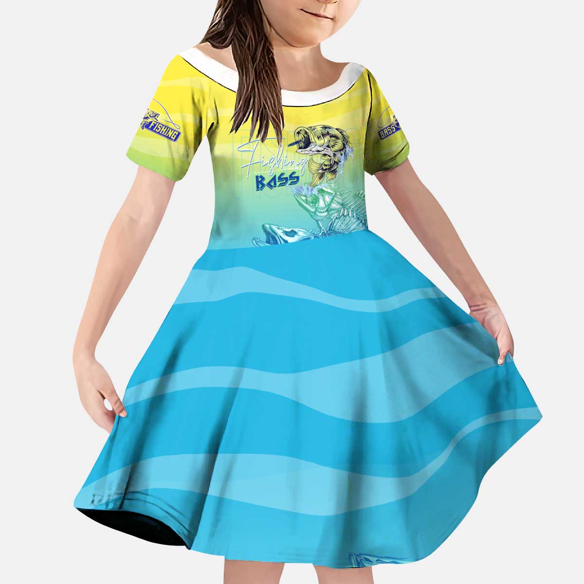 Personalized Fishing Bone Summer Bass Kid Short Sleeve Dress Fishbone Ocean - Wonder Print Shop