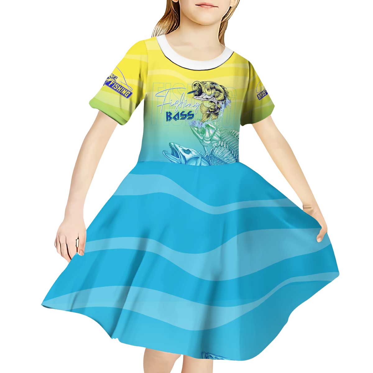 Personalized Fishing Bone Summer Bass Kid Short Sleeve Dress Fishbone Ocean - Wonder Print Shop
