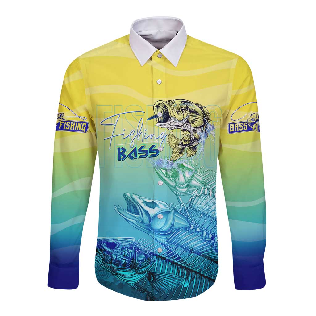 Personalized Fishing Bone Summer Bass Long Sleeve Button Shirt Fishbone Ocean - Wonder Print Shop