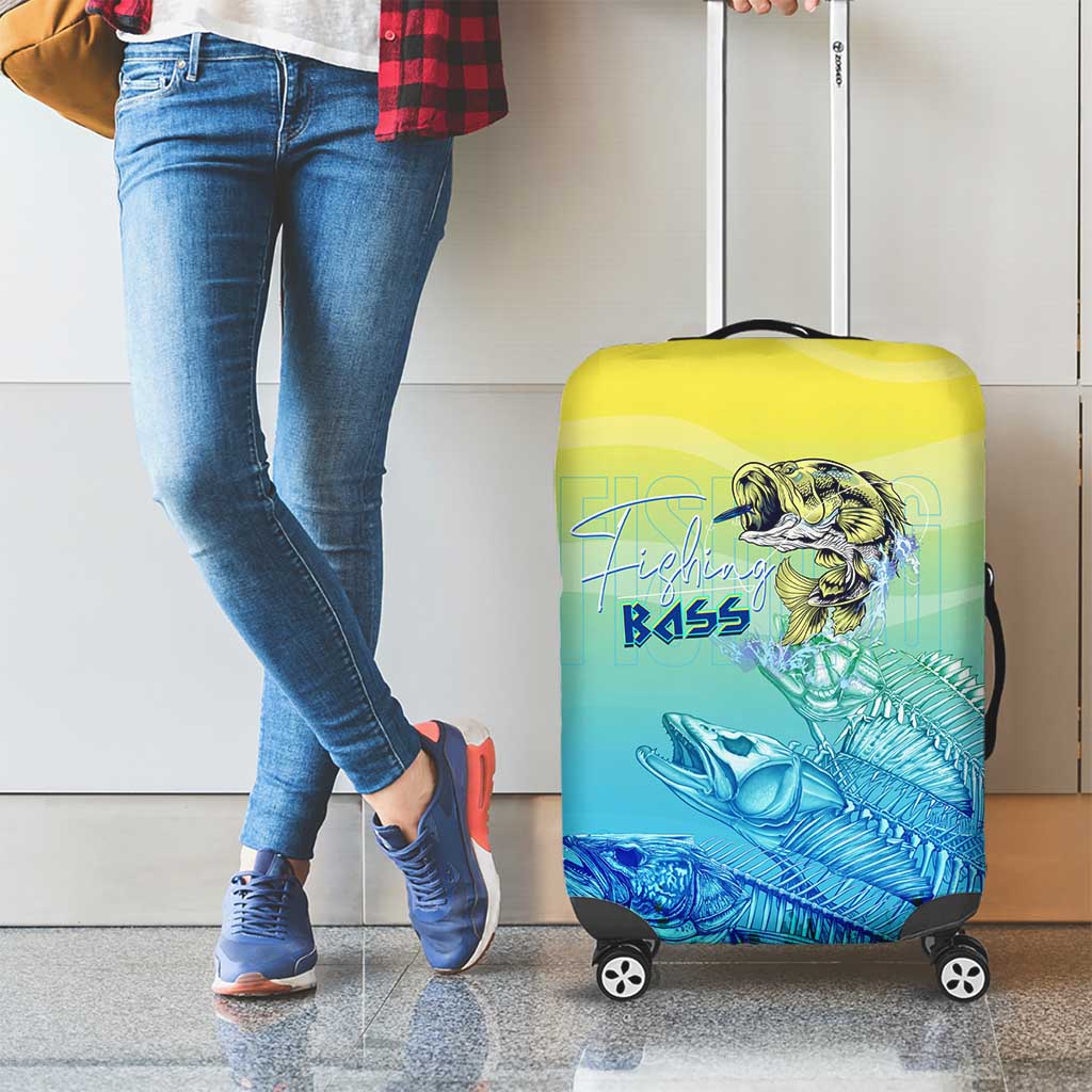 Fishing Bone Summer Bass Luggage Cover Fishbone Ocean - Wonder Print Shop