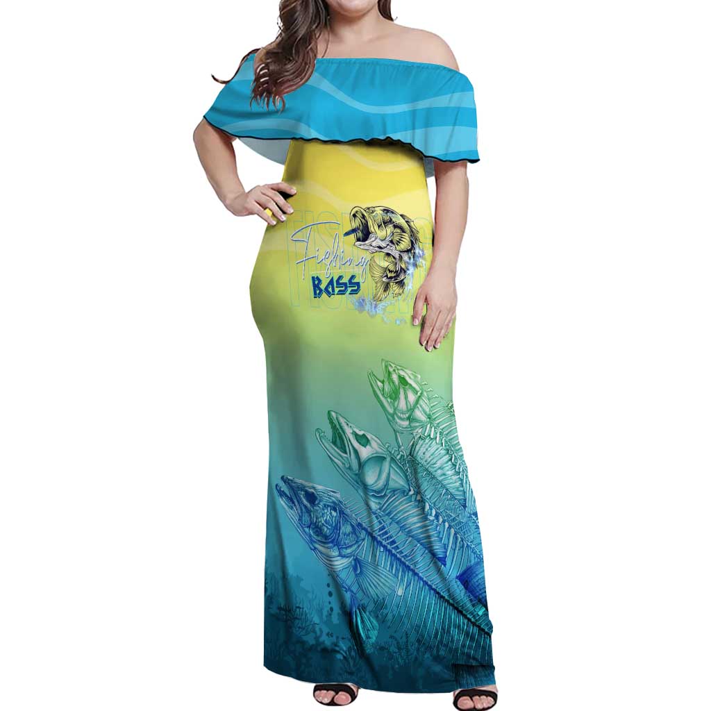 Personalized Fishing Bone Summer Bass Off Shoulder Maxi Dress Fishbone Ocean - Wonder Print Shop