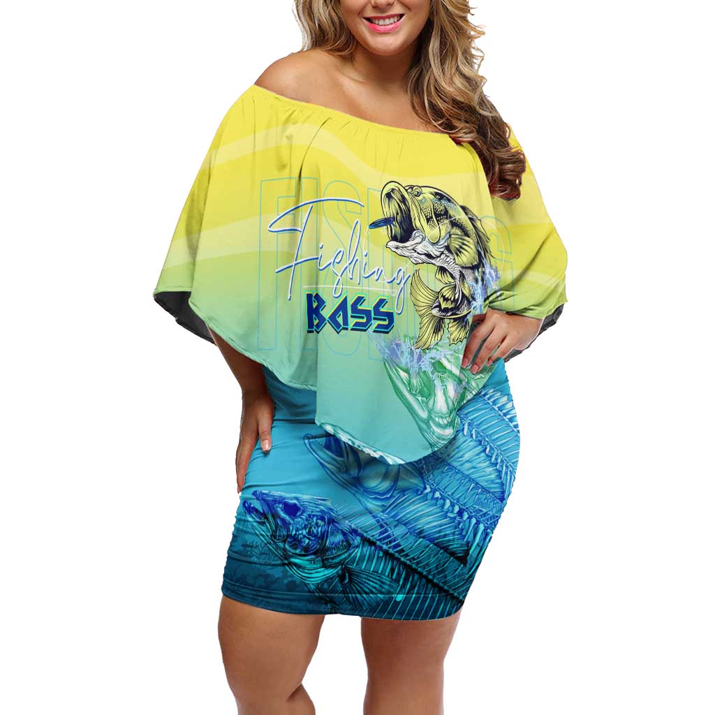 Personalized Fishing Bone Summer Bass Off Shoulder Short Dress Fishbone Ocean - Wonder Print Shop