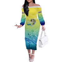 Personalized Fishing Bone Summer Bass Off The Shoulder Long Sleeve Dress Fishbone Ocean - Wonder Print Shop