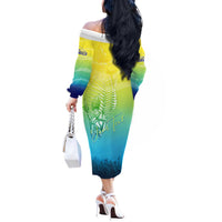Personalized Fishing Bone Summer Bass Off The Shoulder Long Sleeve Dress Fishbone Ocean - Wonder Print Shop