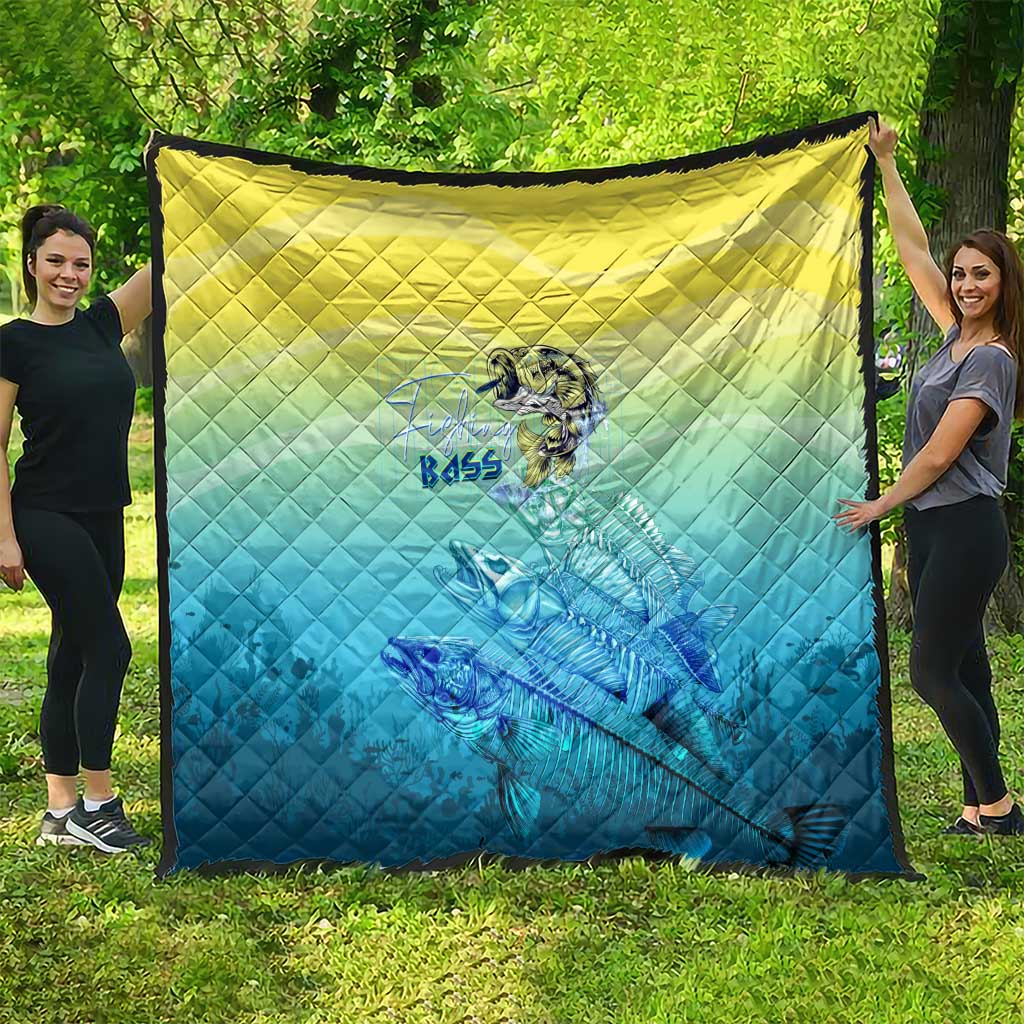 Fishing Bone Summer Bass Quilt Fishbone Ocean - Wonder Print Shop