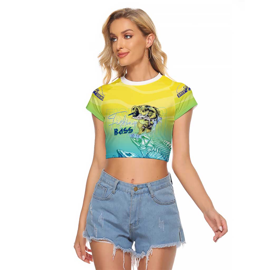 Personalized Fishing Bone Summer Bass Raglan Cropped T Shirt Fishbone Ocean - Wonder Print Shop