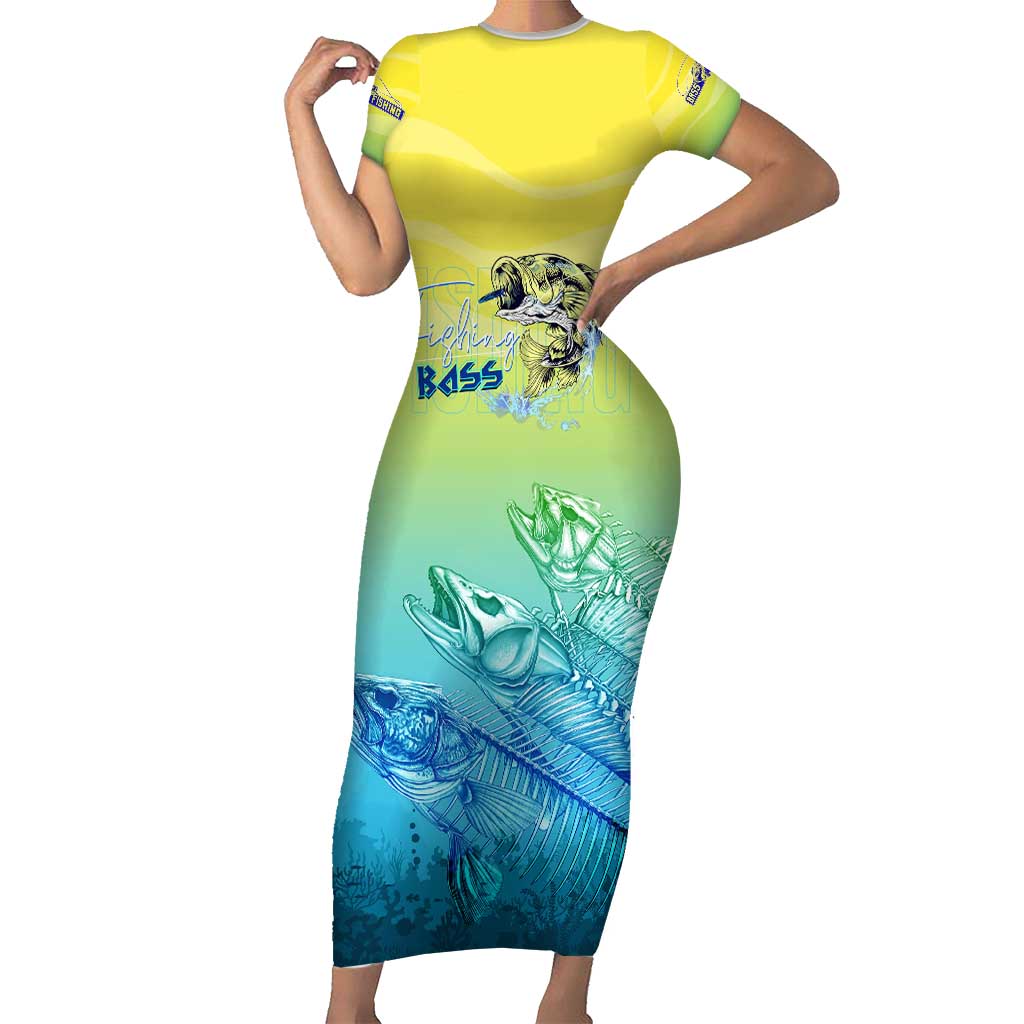 Personalized Fishing Bone Summer Bass Short Sleeve Bodycon Dress Fishbone Ocean - Wonder Print Shop