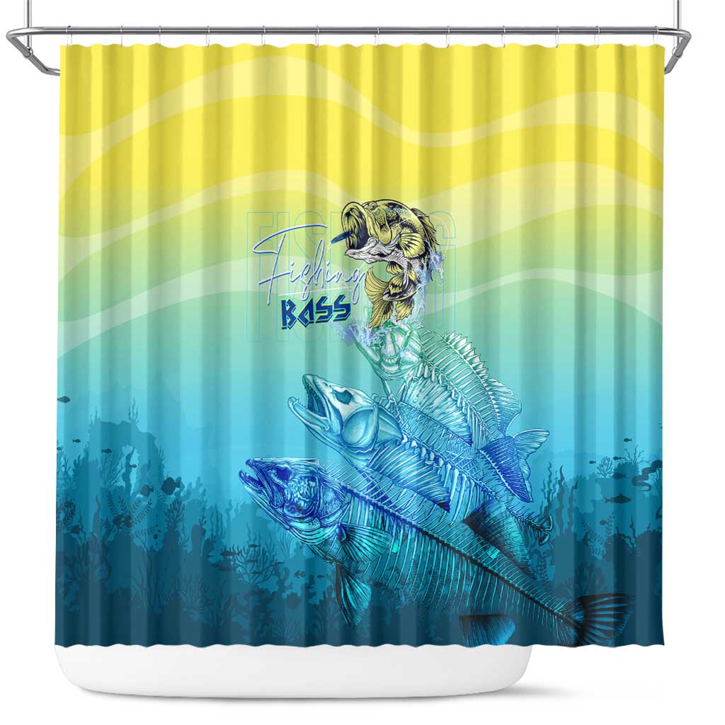 Fishing Bone Summer Bass Shower Curtain Fishbone Ocean