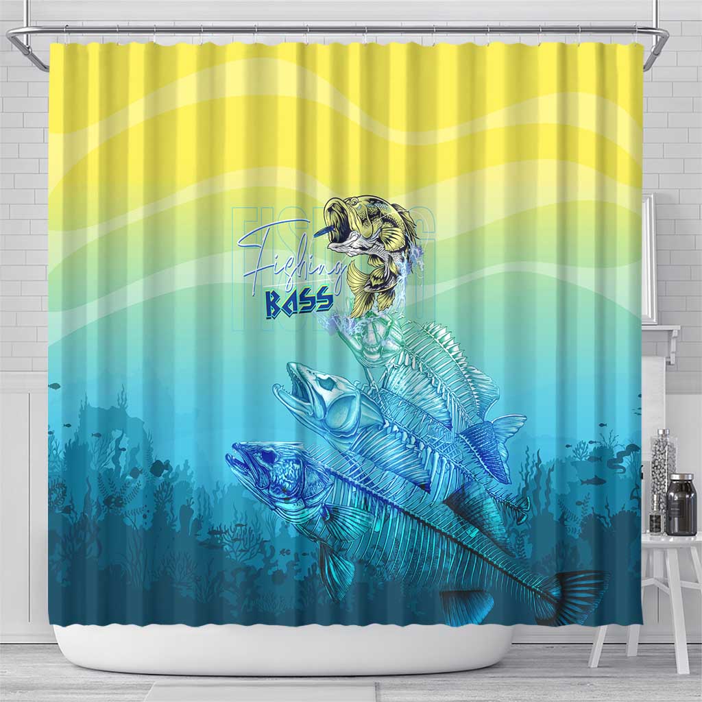 Fishing Bone Summer Bass Shower Curtain Fishbone Ocean