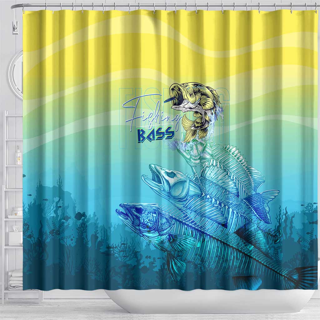 Fishing Bone Summer Bass Shower Curtain Fishbone Ocean