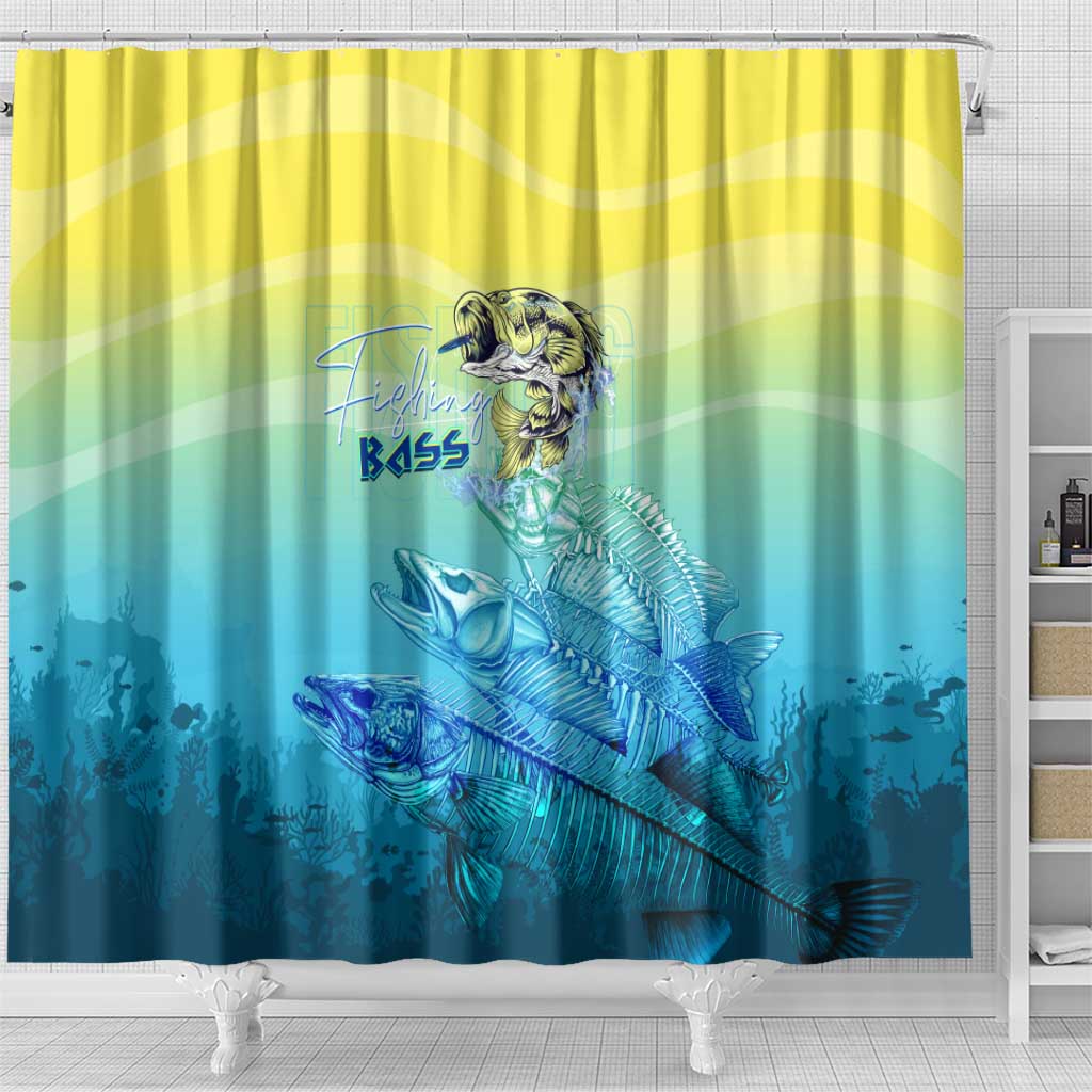 Fishing Bone Summer Bass Shower Curtain Fishbone Ocean