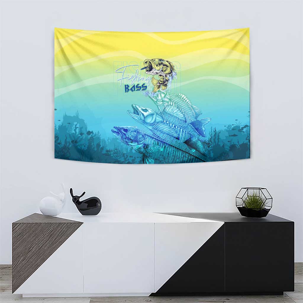 Fishing Bone Summer Bass Tapestry Fishbone Ocean - Wonder Print Shop