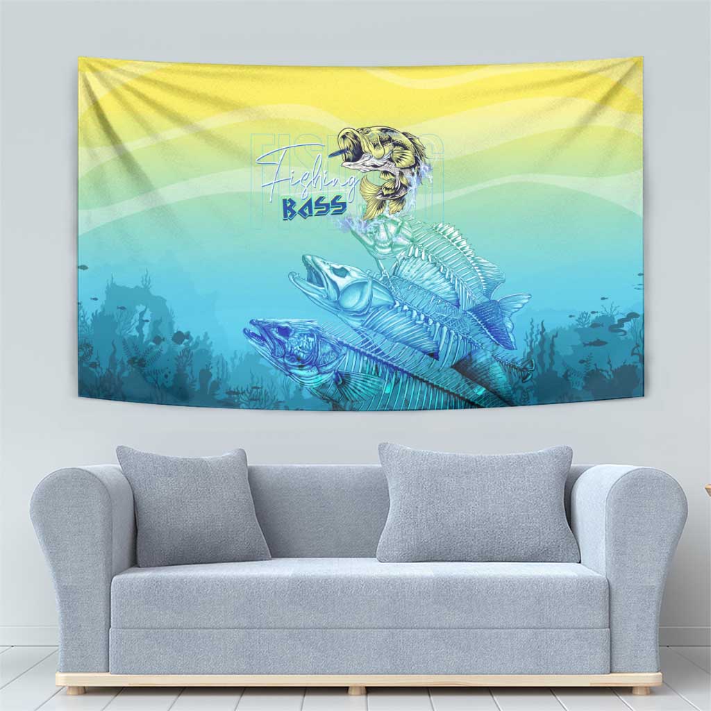 Fishing Bone Summer Bass Tapestry Fishbone Ocean - Wonder Print Shop