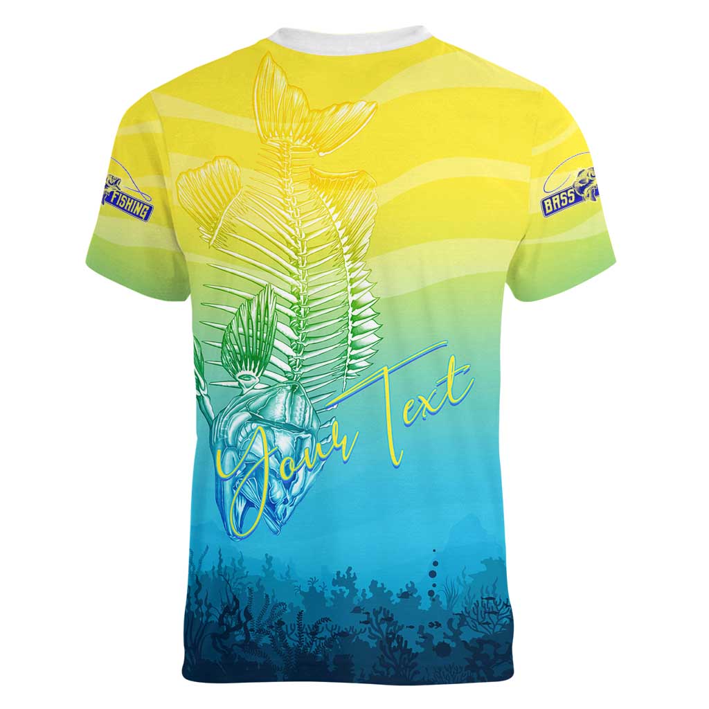 Personalized Fishing Bone Summer Bass Women V-Neck T-Shirt Fishbone Ocean - Wonder Print Shop