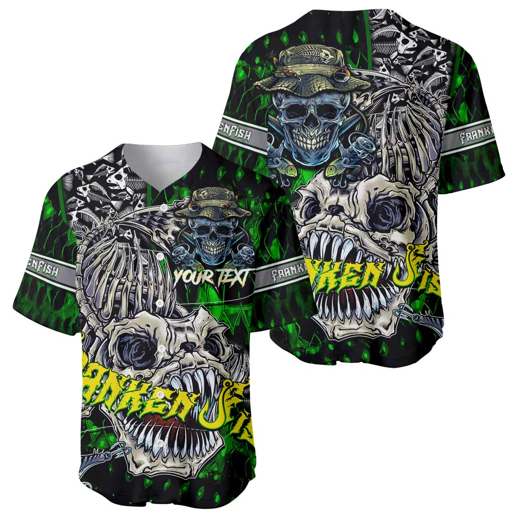 Personalized Franken Fish Baseball Jersey Skull Fishing Green - Wonder Print Shop