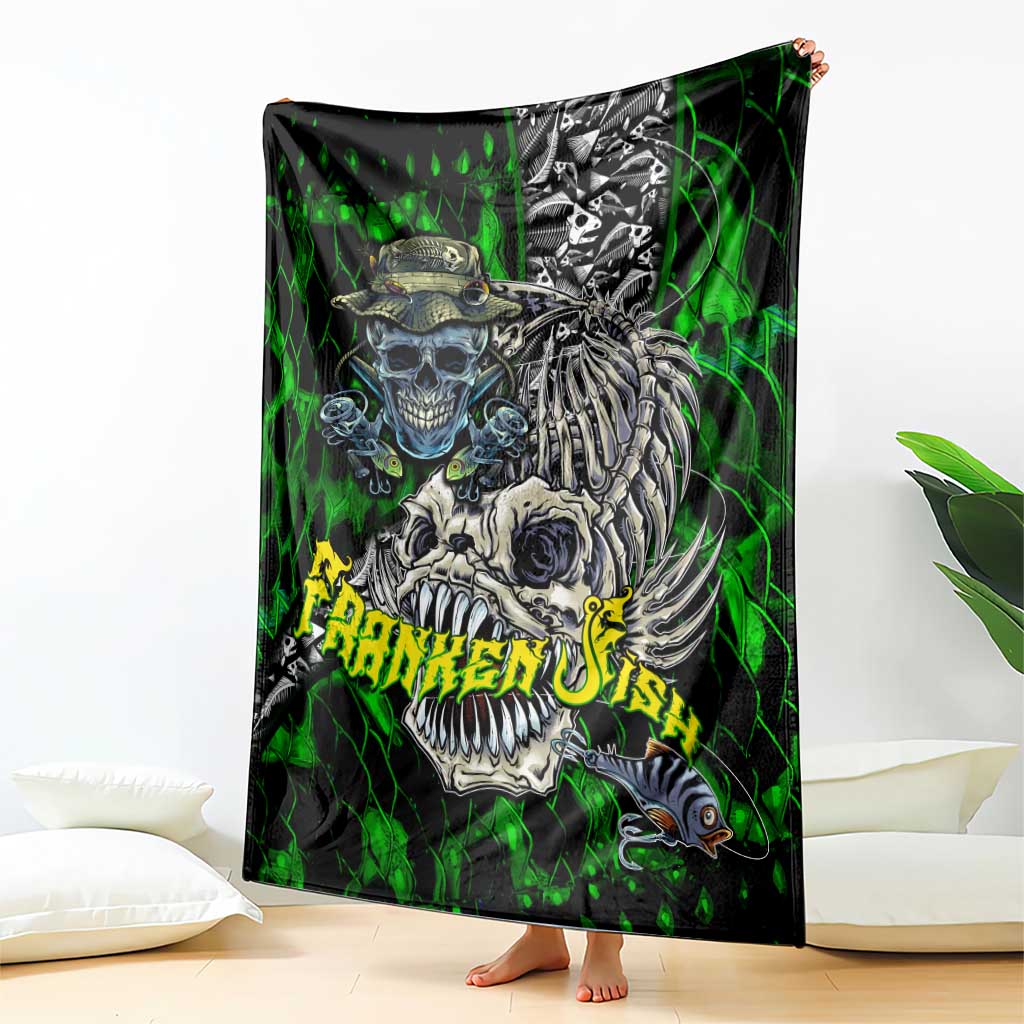 Franken Fish Blanket Skull Fishing Green