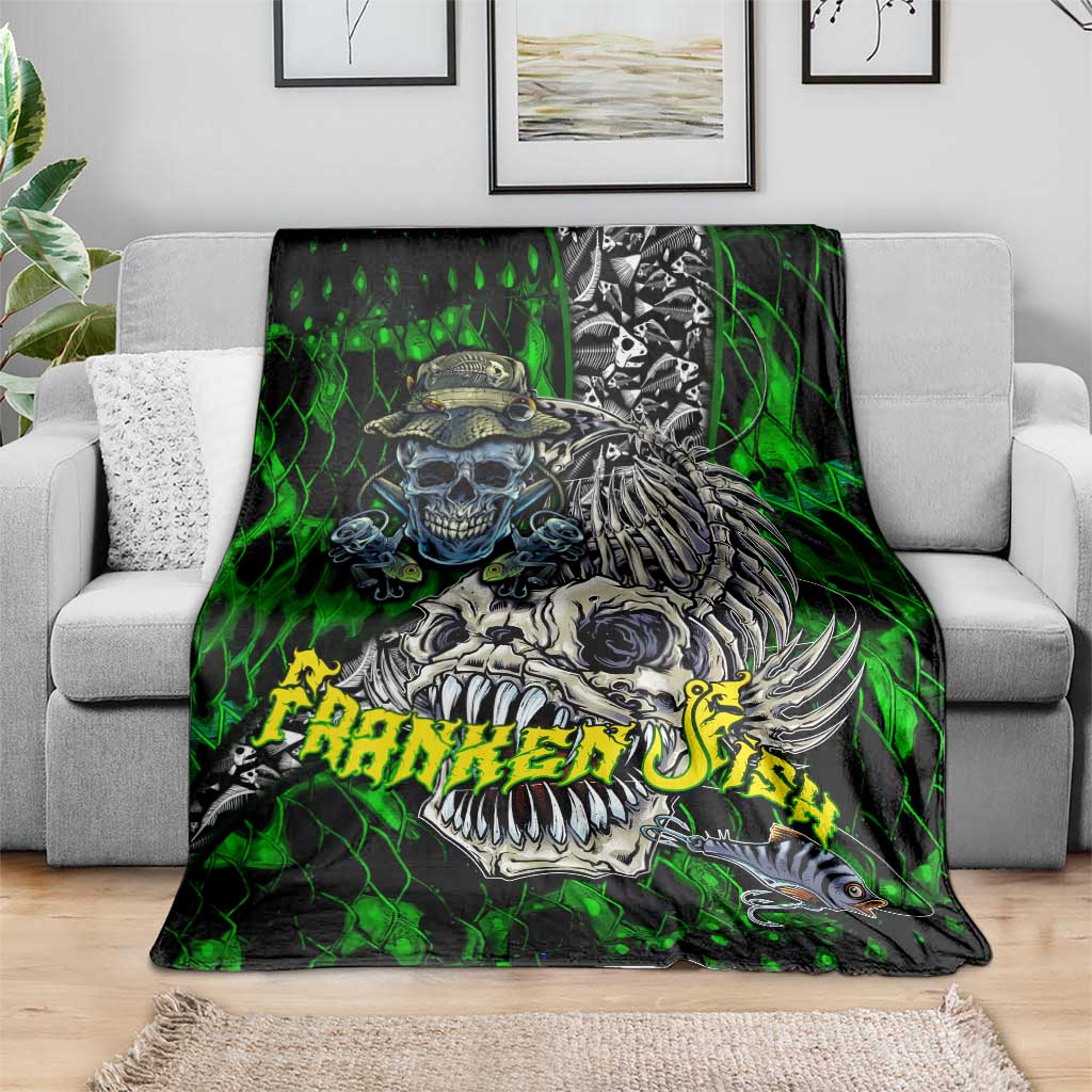 Franken Fish Blanket Skull Fishing Green