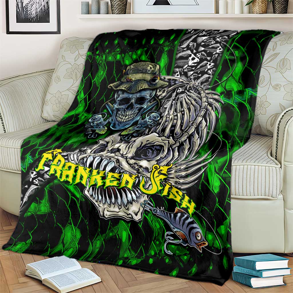 Franken Fish Blanket Skull Fishing Green