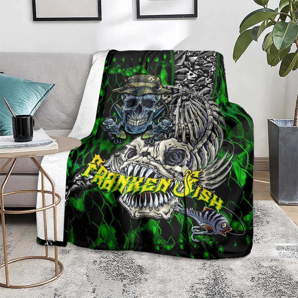 Franken Fish Blanket Skull Fishing Green