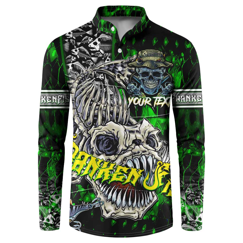 Personalized Franken Fish Button Sweatshirt Skull Fishing Green - Wonder Print Shop