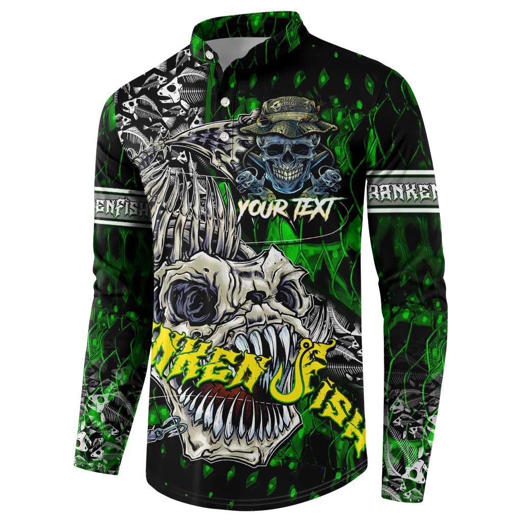 Personalized Franken Fish Button Sweatshirt Skull Fishing Green - Wonder Print Shop