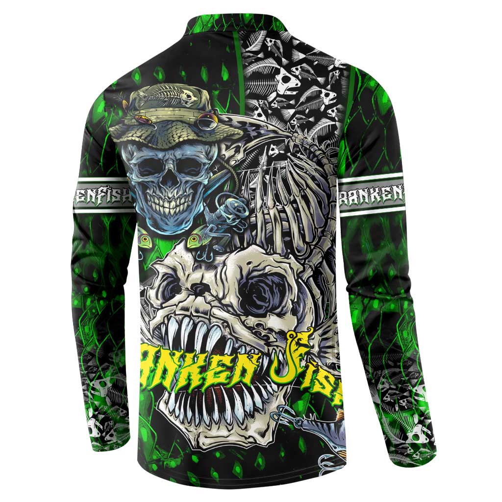 Personalized Franken Fish Button Sweatshirt Skull Fishing Green - Wonder Print Shop