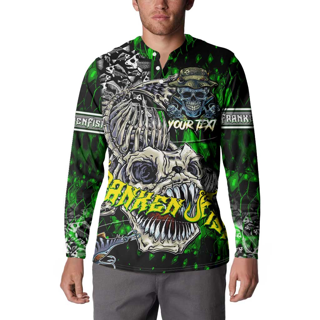 Personalized Franken Fish Button Sweatshirt Skull Fishing Green - Wonder Print Shop