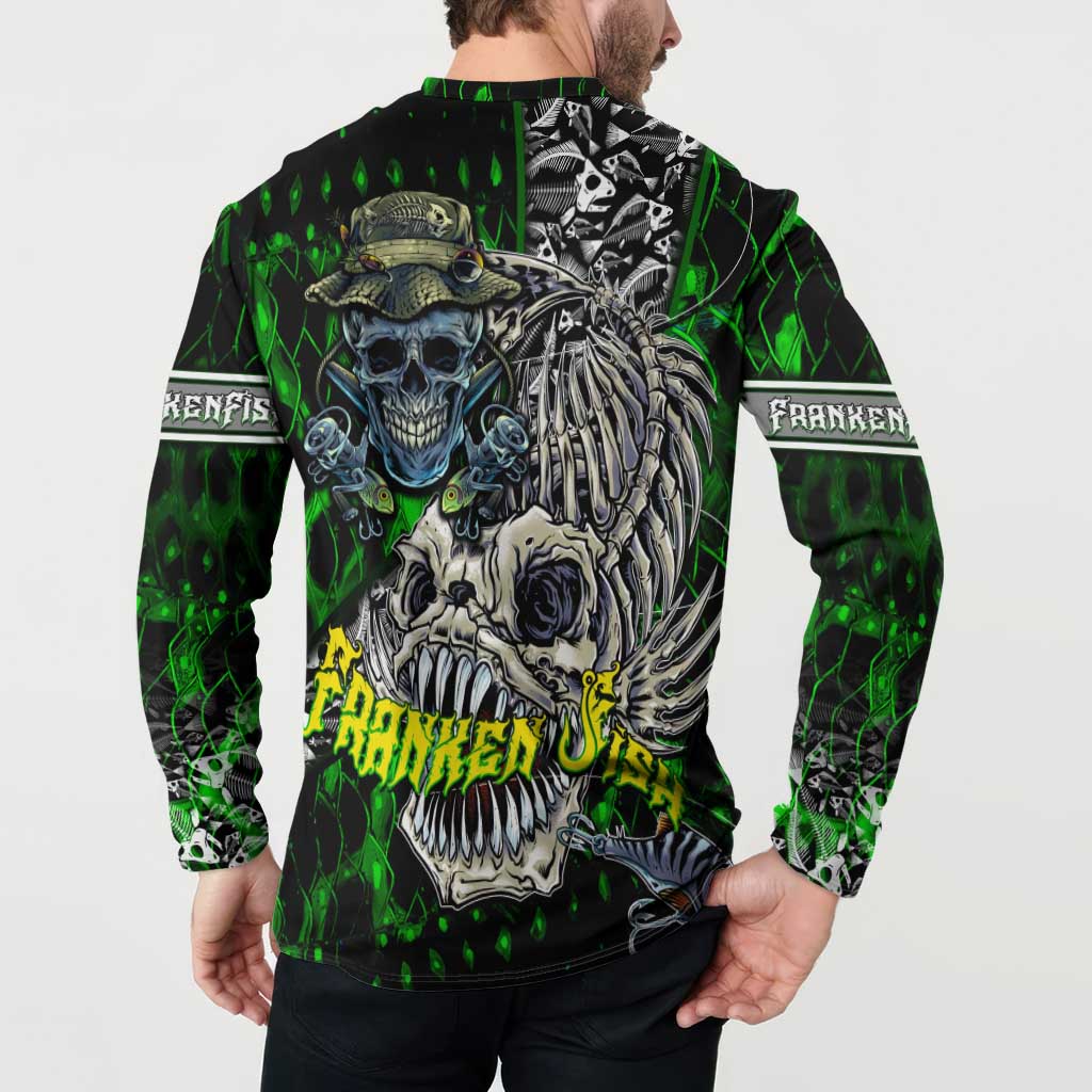 Personalized Franken Fish Button Sweatshirt Skull Fishing Green - Wonder Print Shop