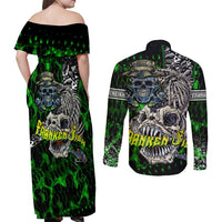 Personalized Franken Fish Couples Matching Off Shoulder Maxi Dress and Long Sleeve Button Shirt Skull Fishing Green - Wonder Print Shop