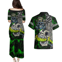 Personalized Franken Fish Couples Matching Puletasi and Hawaiian Shirt Skull Fishing Green - Wonder Print Shop