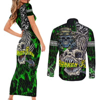 Personalized Franken Fish Couples Matching Short Sleeve Bodycon Dress and Long Sleeve Button Shirt Skull Fishing Green - Wonder Print Shop