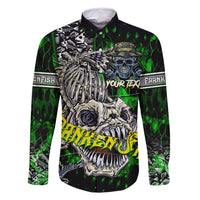 Personalized Franken Fish Family Matching Off Shoulder Maxi Dress and Hawaiian Shirt Skull Fishing Green - Wonder Print Shop
