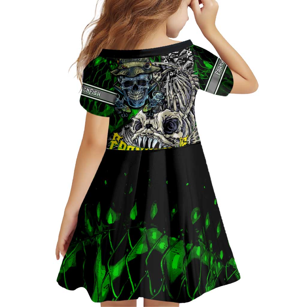 Personalized Franken Fish Family Matching Off Shoulder Short Dress and Hawaiian Shirt Skull Fishing Green - Wonder Print Shop