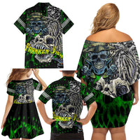 Personalized Franken Fish Family Matching Off Shoulder Short Dress and Hawaiian Shirt Skull Fishing Green - Wonder Print Shop
