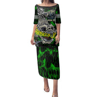 Personalized Franken Fish Family Matching Puletasi and Hawaiian Shirt Skull Fishing Green - Wonder Print Shop