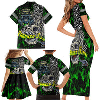 Personalized Franken Fish Family Matching Short Sleeve Bodycon Dress and Hawaiian Shirt Skull Fishing Green - Wonder Print Shop