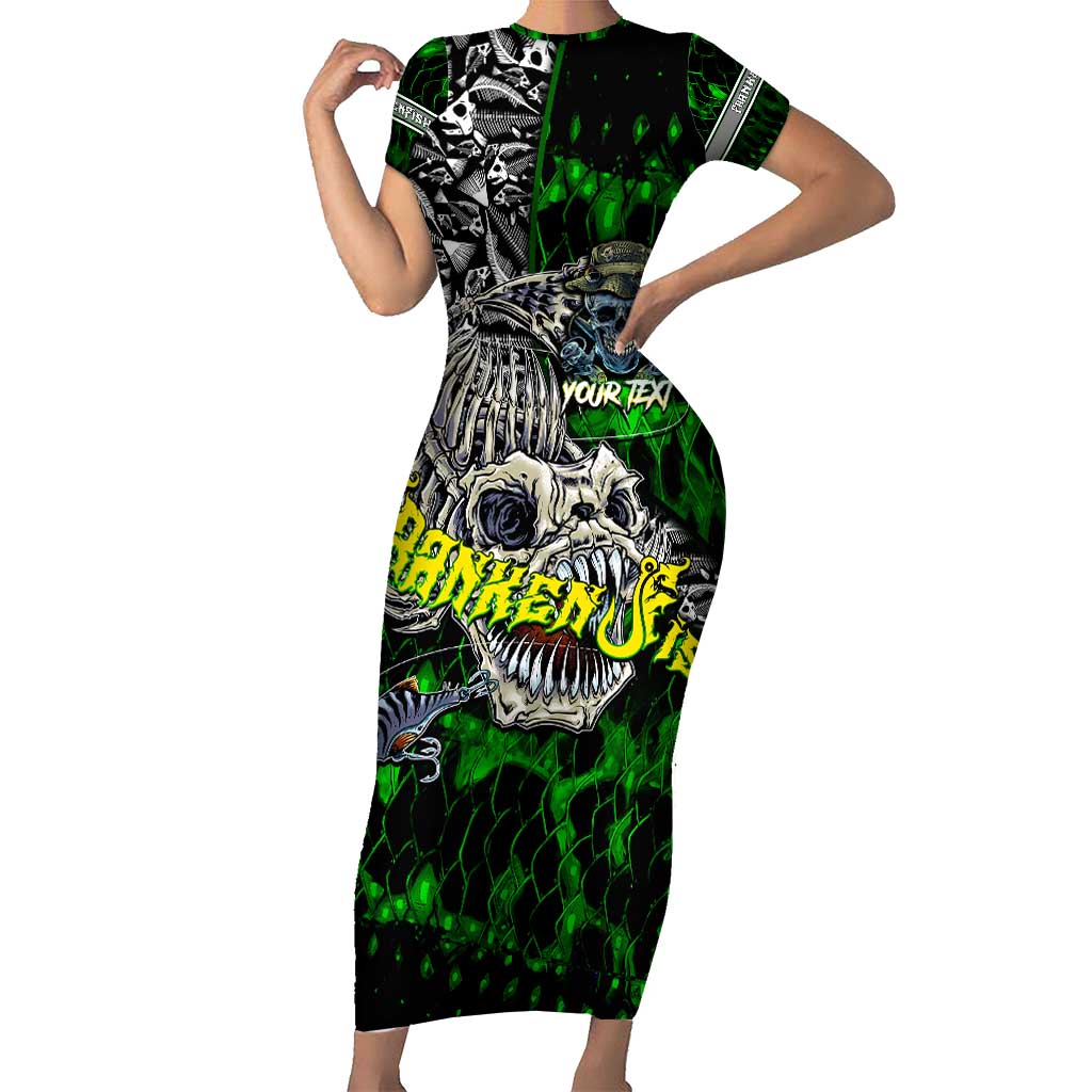 Personalized Franken Fish Family Matching Short Sleeve Bodycon Dress and Hawaiian Shirt Skull Fishing Green - Wonder Print Shop