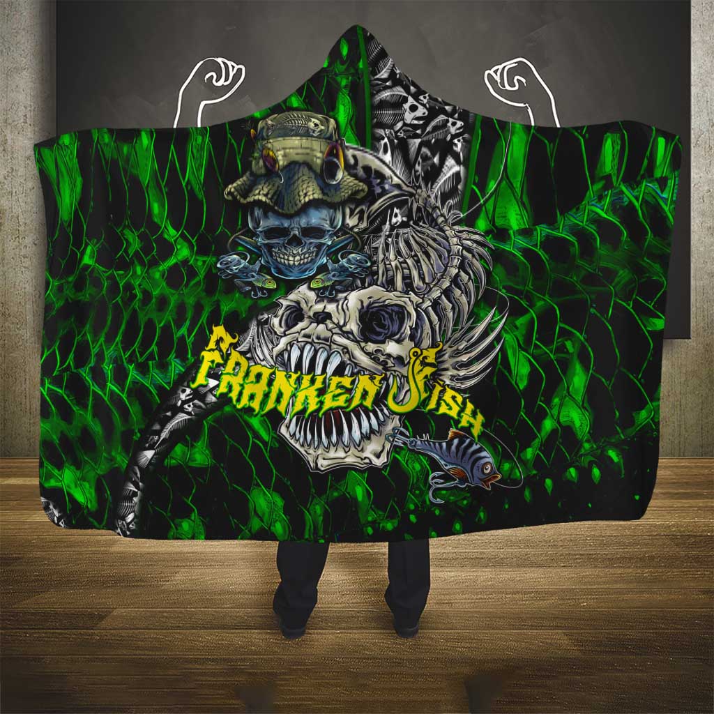 Franken Fish Hooded Blanket Skull Fishing Green