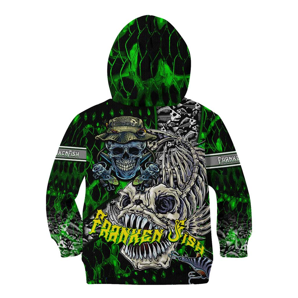 Personalized Franken Fish Kid Hoodie Skull Fishing Green - Wonder Print Shop
